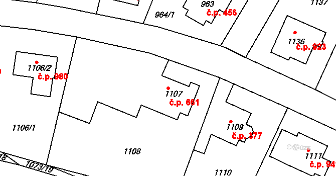 Roztoky 661 na parcele st. 1107 v KÚ Roztoky u Prahy, Katastrální mapa