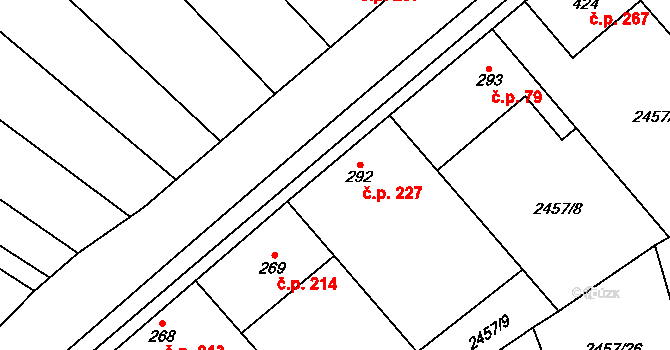 Vřesovice 227 na parcele st. 292 v KÚ Vřesovice, Katastrální mapa