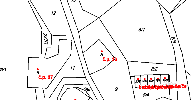 Horní Štěpanice 26, Benecko na parcele st. 5 v KÚ Horní Štěpanice, Katastrální mapa