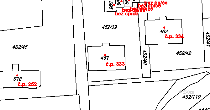 Nižbor 333 na parcele st. 461 v KÚ Nižbor, Katastrální mapa