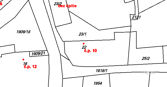 Milevo 10, Kladruby na parcele st. 22 v KÚ Milevo, Katastrální mapa