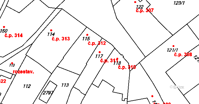 Třebechovice pod Orebem 311 na parcele st. 117 v KÚ Třebechovice pod Orebem, Katastrální mapa