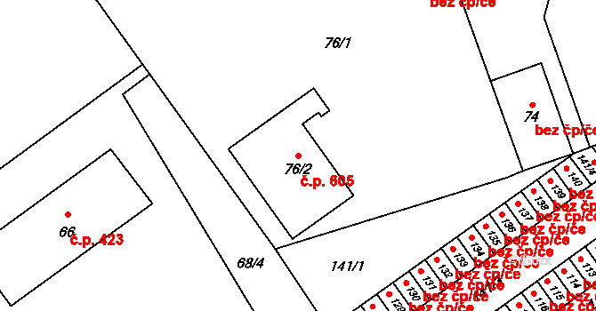 Horka nad Moravou 605 na parcele st. 76/2 v KÚ Horka nad Moravou, Katastrální mapa