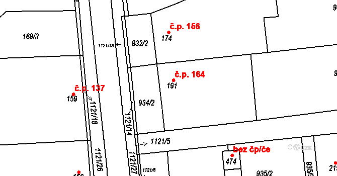 Pňovice 164 na parcele st. 191 v KÚ Pňovice, Katastrální mapa
