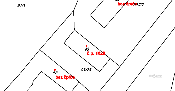 Kozlov 1028 na parcele st. 43 v KÚ Kozlov u Velkého Újezdu, Katastrální mapa