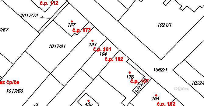 Křešice 182 na parcele st. 194 v KÚ Křešice u Litoměřic, Katastrální mapa