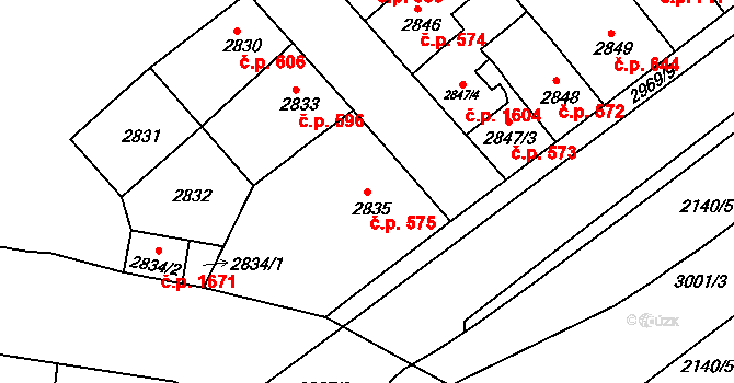 Střekov 575, Ústí nad Labem na parcele st. 2835 v KÚ Střekov, Katastrální mapa