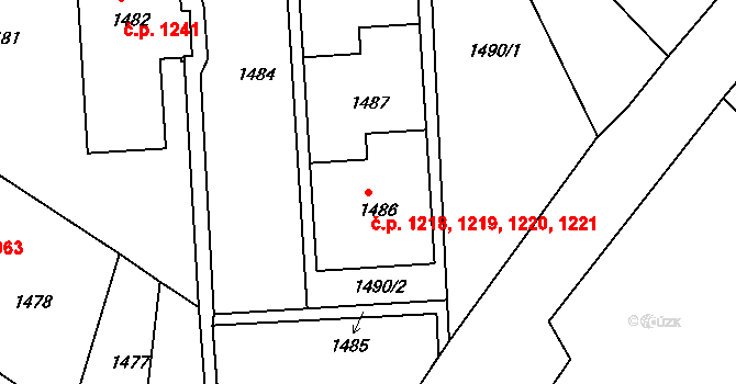 Střekov 1218,1219,1220,1221, Ústí nad Labem na parcele st. 1486 v KÚ Střekov, Katastrální mapa