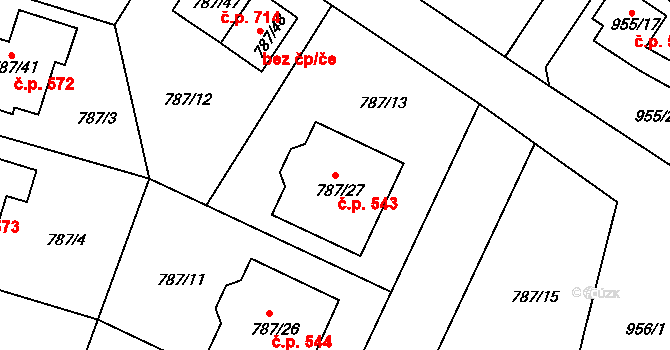 Proboštov 543 na parcele st. 787/27 v KÚ Proboštov u Teplic, Katastrální mapa