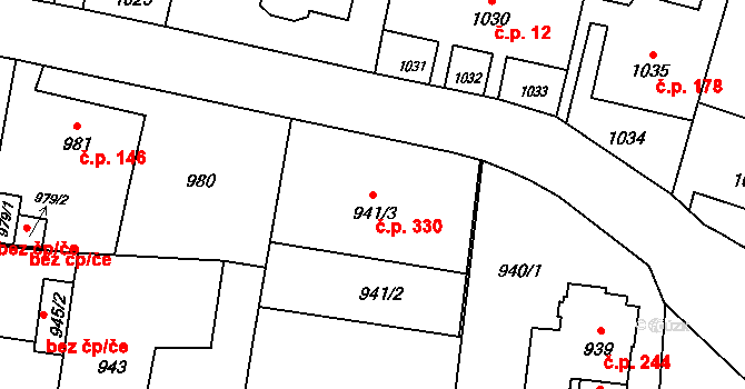 Pudlov 330, Bohumín na parcele st. 941/3 v KÚ Pudlov, Katastrální mapa