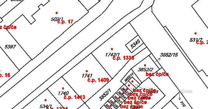 Břeclav 1336 na parcele st. 1742/1 v KÚ Břeclav, Katastrální mapa