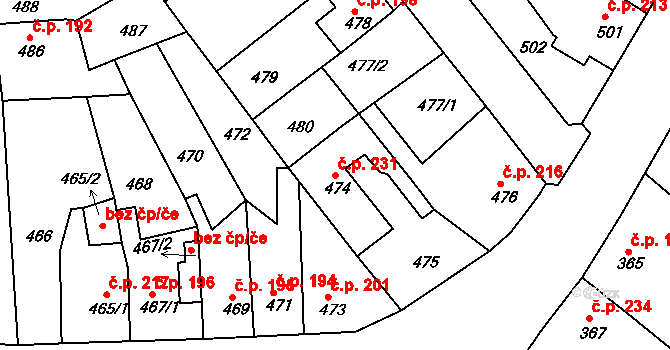 Bystřice 231, Dubí na parcele st. 474 v KÚ Dubí-Bystřice, Katastrální mapa