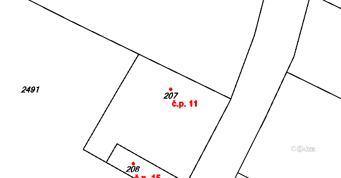 Dolní Černilov 11, Výrava na parcele st. 207 v KÚ Výrava, Katastrální mapa