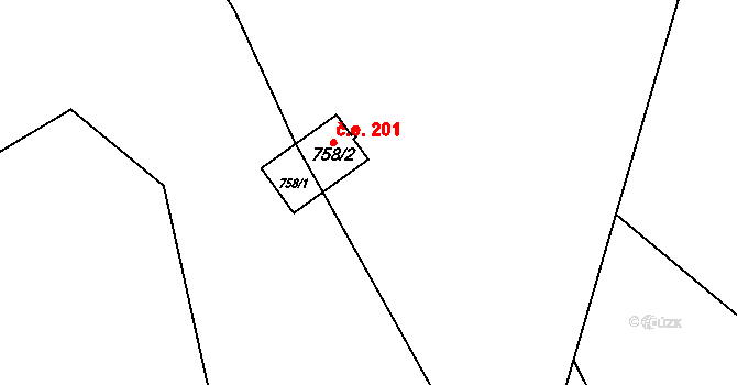 Skalice 201, Frýdek-Místek na parcele st. 758/2 v KÚ Skalice u Frýdku-Místku, Katastrální mapa