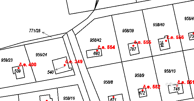 Podhrad 554, Cheb na parcele st. 693 v KÚ Podhrad, Katastrální mapa