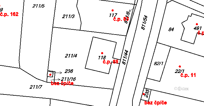 Luby 85, Klatovy na parcele st. 118 v KÚ Luby, Katastrální mapa