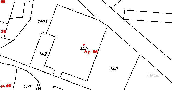 Mníšek 56, Stříbřec na parcele st. 35/2 v KÚ Mníšek, Katastrální mapa