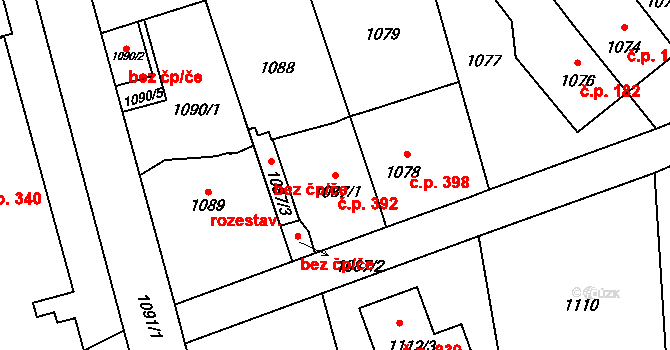Vinoř 392, Praha na parcele st. 1087/1 v KÚ Vinoř, Katastrální mapa