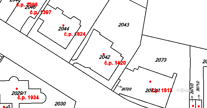 Smíchov 1420, Praha na parcele st. 2042/1 v KÚ Smíchov, Katastrální mapa