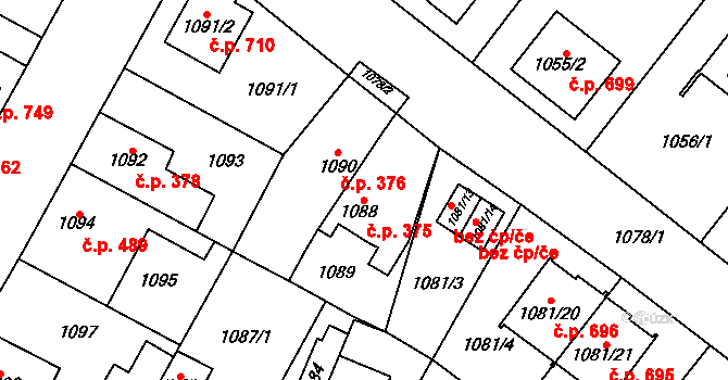 Ďáblice 375, Praha na parcele st. 1088 v KÚ Ďáblice, Katastrální mapa