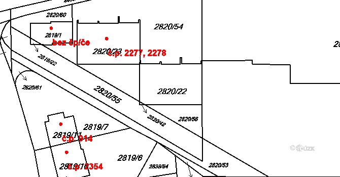 Strašnice 2277,2278, Praha na parcele st. 2820/22 v KÚ Strašnice, Katastrální mapa