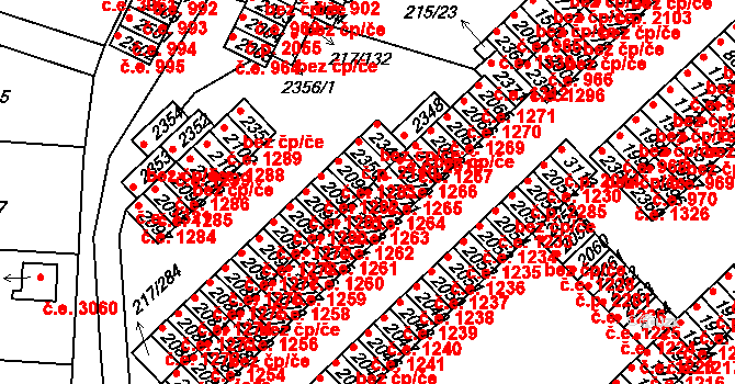 Sezimovo Ústí 1264 na parcele st. 2072 v KÚ Sezimovo Ústí, Katastrální mapa