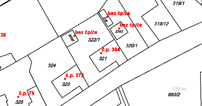 Liberec XI-Růžodol I 354, Liberec na parcele st. 321 v KÚ Růžodol I, Katastrální mapa
