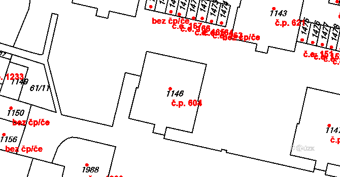 Rosice 604 na parcele st. 1146 v KÚ Rosice u Brna, Katastrální mapa