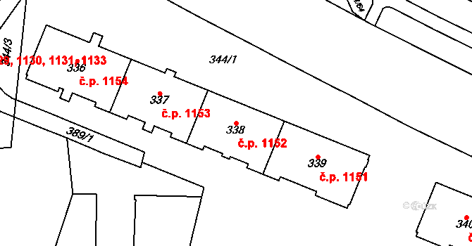Podlesí 1152, Havířov na parcele st. 338 v KÚ Bludovice, Katastrální mapa