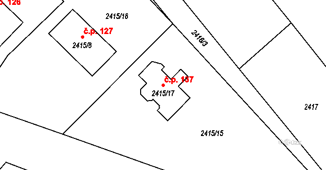 Dačice IV 137, Dačice na parcele st. 2415/17 v KÚ Dačice, Katastrální mapa