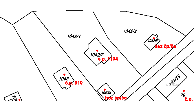 Vratimov 1104 na parcele st. 1042/3 v KÚ Vratimov, Katastrální mapa