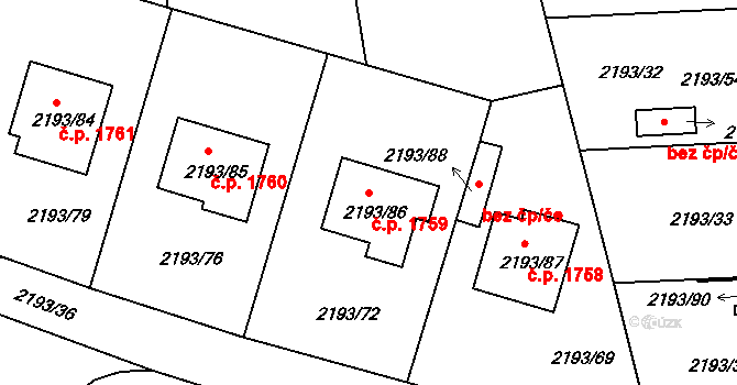 Pelhřimov 1759 na parcele st. 2193/86 v KÚ Pelhřimov, Katastrální mapa
