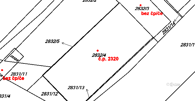 Poruba 2320, Ostrava na parcele st. 2832/4 v KÚ Poruba, Katastrální mapa