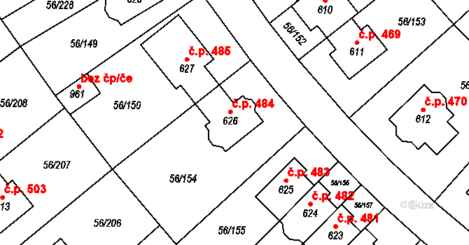 Hovorčovice 484 na parcele st. 626 v KÚ Hovorčovice, Katastrální mapa