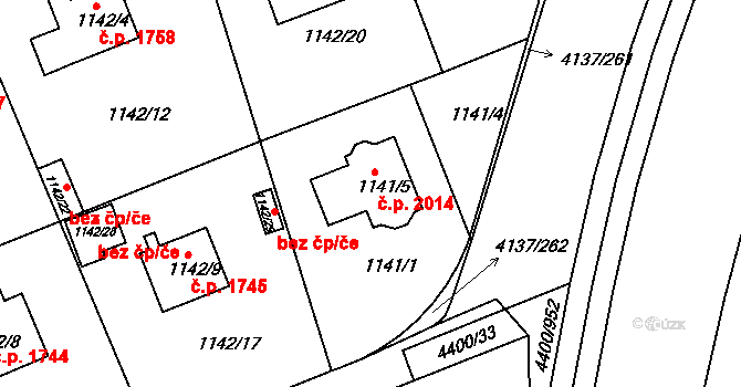 Modřany 2014, Praha na parcele st. 1141/5 v KÚ Modřany, Katastrální mapa