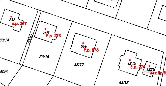 Racková 273 na parcele st. 300 v KÚ Racková, Katastrální mapa