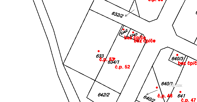 Hradec 53, Rokle na parcele st. 633 v KÚ Rokle, Katastrální mapa