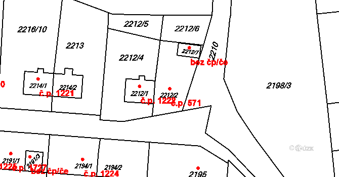 Petřvald 571 na parcele st. 2212/2 v KÚ Petřvald u Karviné, Katastrální mapa
