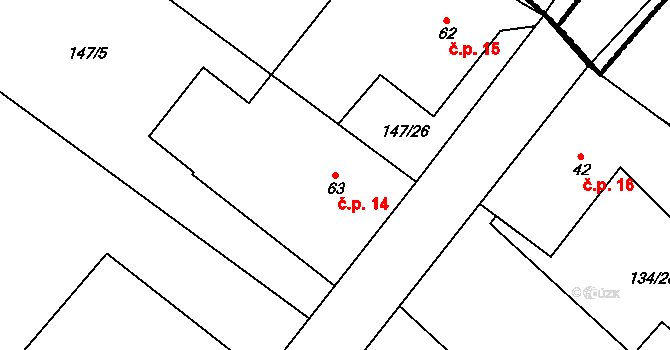 Šašovice 14, Želetava na parcele st. 63 v KÚ Šašovice, Katastrální mapa