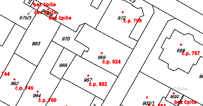 Předměstí 924, Litoměřice na parcele st. 969 v KÚ Litoměřice, Katastrální mapa