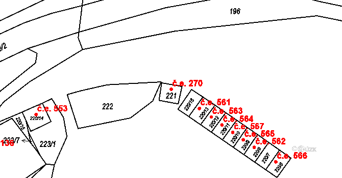 Mokrá 270, Mokrá-Horákov na parcele st. 221 v KÚ Mokrá u Brna, Katastrální mapa