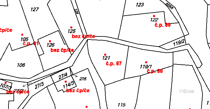 Rohov 87 na parcele st. 121 v KÚ Rohov, Katastrální mapa