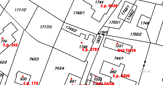 Mšeno nad Nisou 3783, Jablonec nad Nisou na parcele st. 1746 v KÚ Mšeno nad Nisou, Katastrální mapa