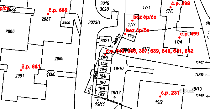 Bohunice 356,357,639,640,641,, Brno na parcele st. 19/3 v KÚ Bohunice, Katastrální mapa