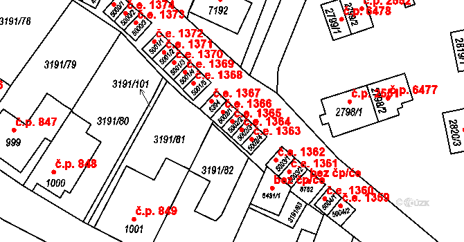 Zlín 1365 na parcele st. 5002/2 v KÚ Zlín, Katastrální mapa