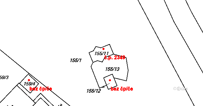 Místek 2349, Frýdek-Místek na parcele st. 155/11 v KÚ Místek, Katastrální mapa