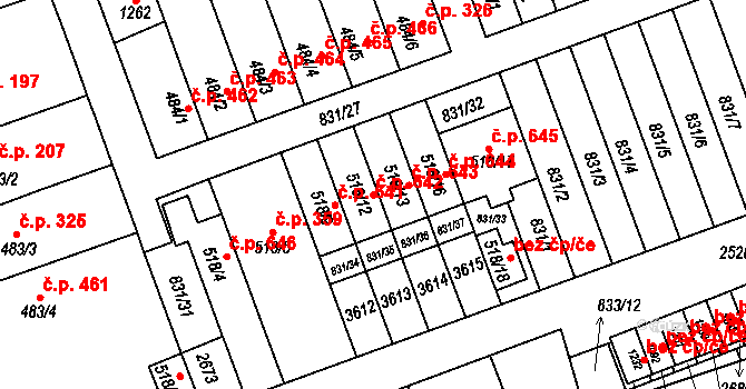 Tlumačov 642 na parcele st. 518/12 v KÚ Tlumačov na Moravě, Katastrální mapa