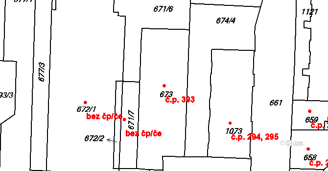 Děčín III-Staré Město 393, Děčín na parcele st. 673 v KÚ Děčín-Staré Město, Katastrální mapa