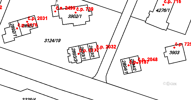 Zlín 2032 na parcele st. 2893/2 v KÚ Zlín, Katastrální mapa