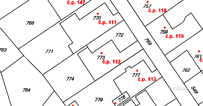 Žimrovice 112, Hradec nad Moravicí na parcele st. 773 v KÚ Žimrovice, Katastrální mapa